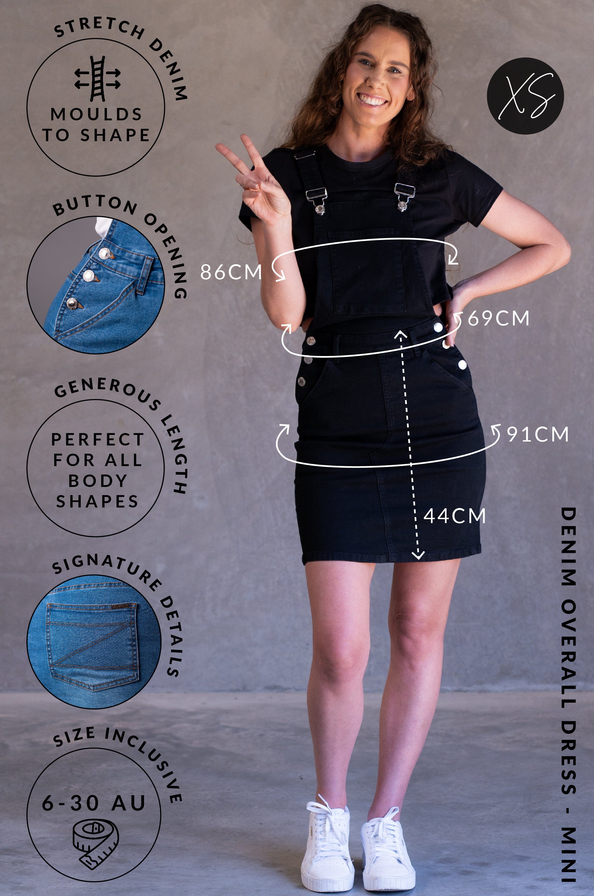 Black Denim Overall Dress - Mini OVERALL
